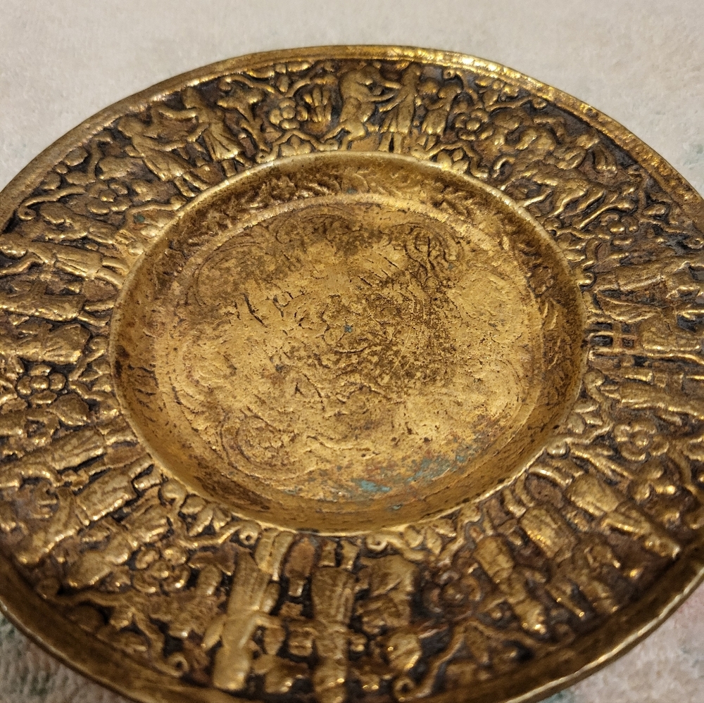 Handmade Turkish 5.5 In. Heavy Ornate Gold Decorative Plate - Picture 2 of 13